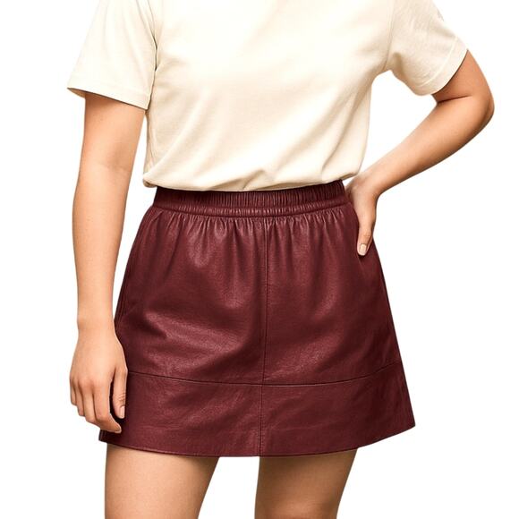 F21 Pleather Mini Skirt Forever 21 Dark Red Faux Leather Grunge Retro Size Small - Picture 1 of 10